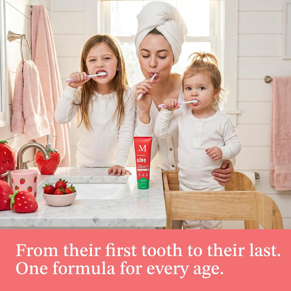 Hydroxyapatite Kids Toothpaste Fluoride Free with Xylitol, Non Toxic Fluoride Free Toothpaste for Kids, All Ages (1-3), (3-6) & (6-12) Strawberry, 4Oz