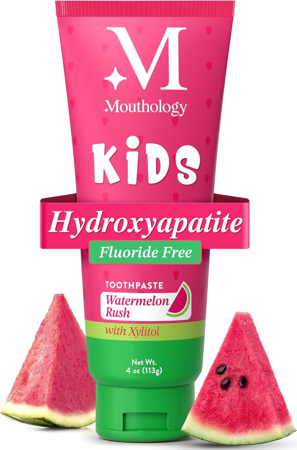 Hydroxyapatite Kids Toothpaste Fluoride Free with Xylitol, Non Toxic Fluoride Free Toothpaste for Kids, All Ages (1-3), (3-6) & (6-12) Watermelon, 4Oz