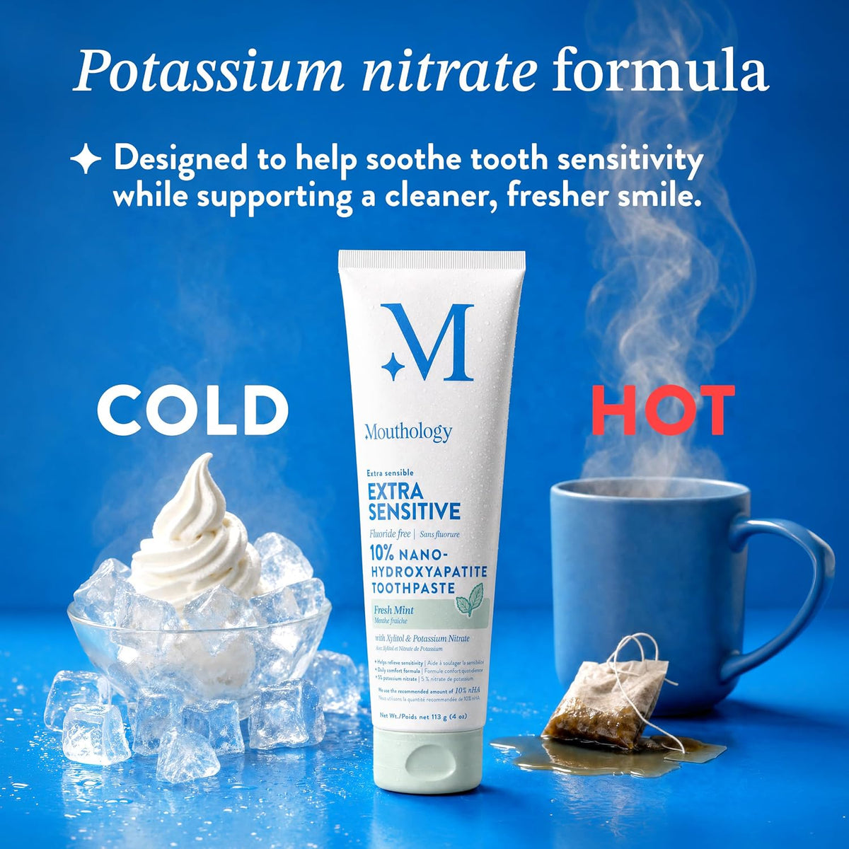 Extra Sensitive 10% Nano Hydroxyapatite Toothpaste | Extra Sensitive Relief with Potassium Nitrate + 10% Nano Hydroxyapatite. Fluoride Free, SLS Free, Remineralizing. USA Made.