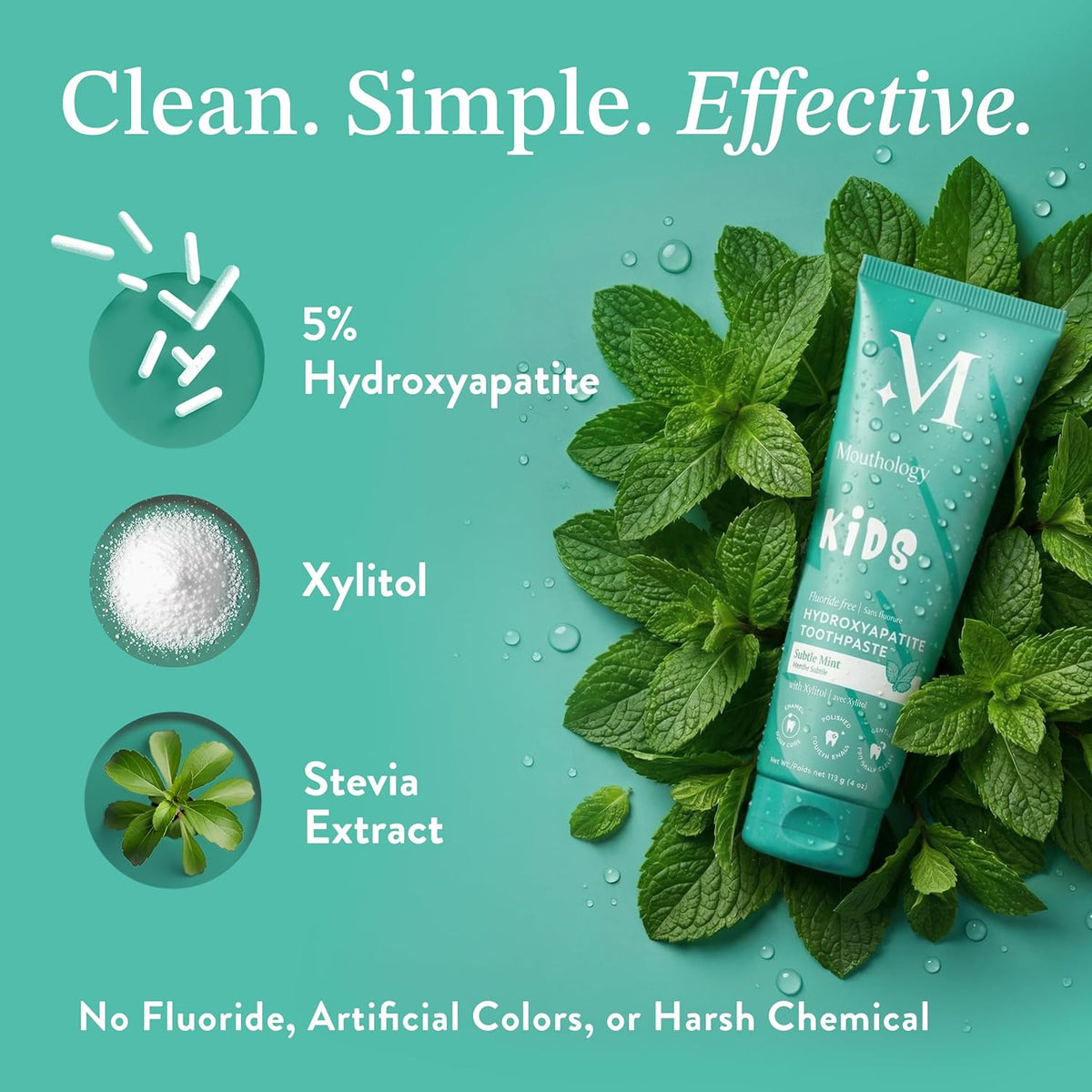 Hydroxyapatite Kids Toothpaste - Fluoride Free, Non-Toxic, and Xylitol Enhanced for All Ages - Subtle Mint Flavor, 4Oz