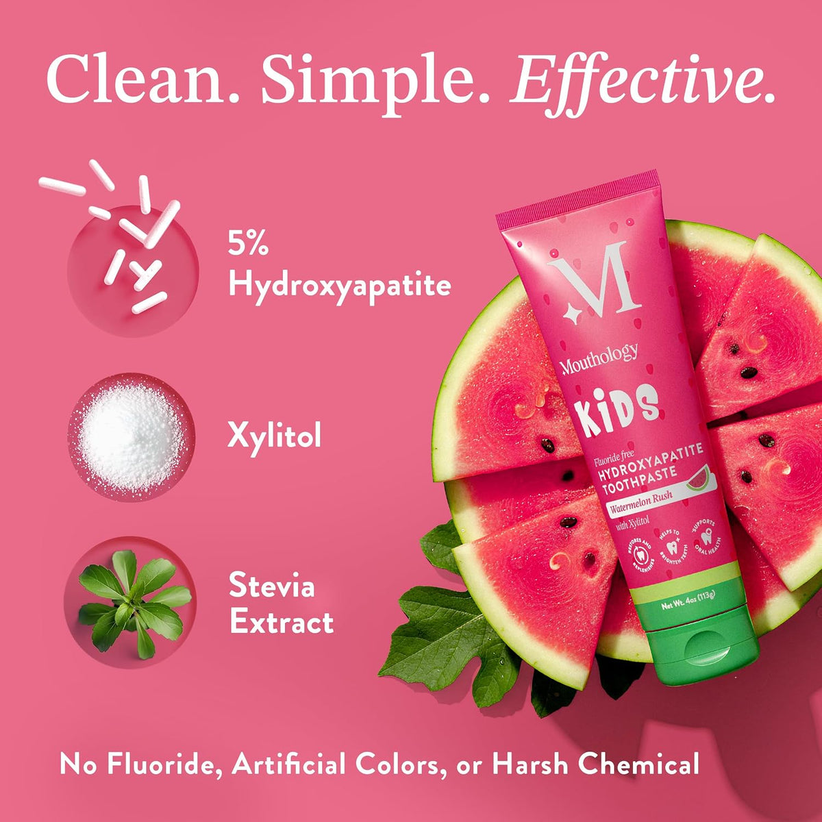 Hydroxyapatite Kids Toothpaste Fluoride Free with Xylitol, Non Toxic Fluoride Free Toothpaste for Kids, All Ages (1-3), (3-6) & (6-12) Watermelon, 4Oz