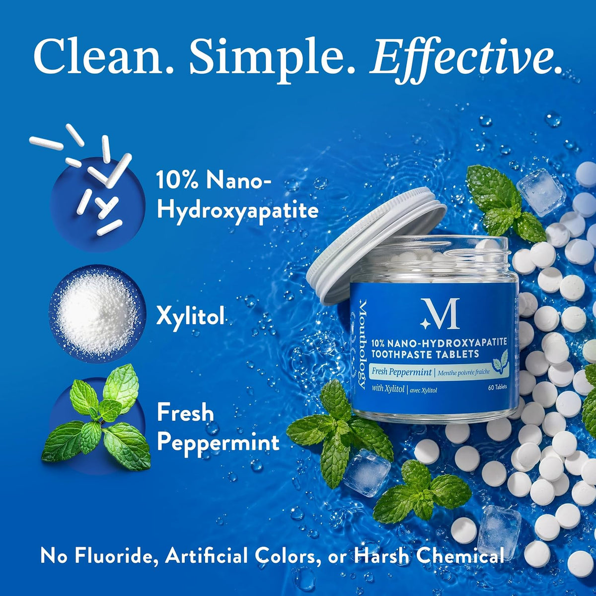 Experience Radiant Smiles with Our 10% Nano Hydroxyapatite Toothpaste Tablets - Fluoride Free, Whitening, and Enamel Care for Sensitive Teeth - Mint Flavor, 60 Pack, Made in the USA
